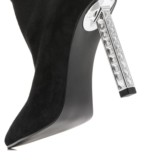 Aqua “Perin” Suede Pointed Toe Crystal High Heel Booties - Picture 4 of 5